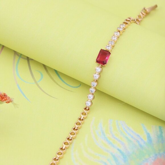 Rose Gold Bracelet with Ruby Red Center and Sparkling White Crystals, XPBL0705 - Picture 7 of 12